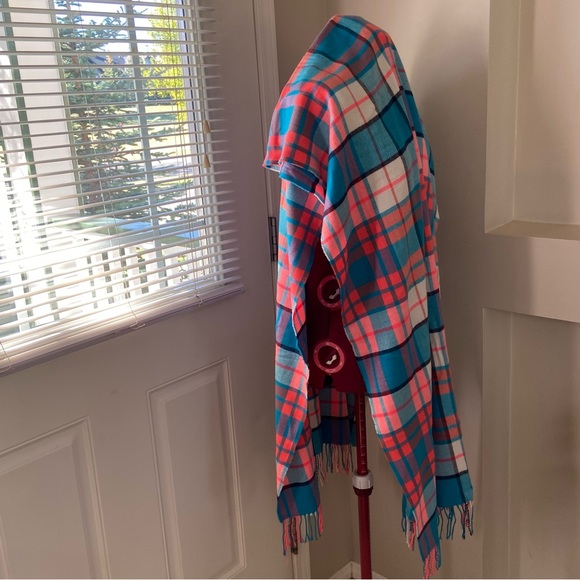 Blue stripe plaid fringed edged soft cashmere feel women scarf. Size Large. Used - Picture 5 of 8